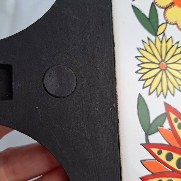 Vintage Floral Ceramic and Wood Trivet - Picture 5 of 7